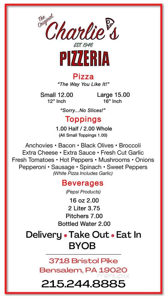 The Original Charlie's Pizza - Bensalem, PA menu_pic