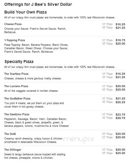 J Bee's Silver Dollar - Sheboygan, WI menu_pic