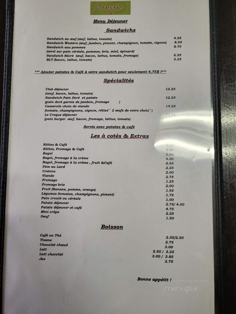 La Recre Restaurant - Longueuil, QC menu_pic