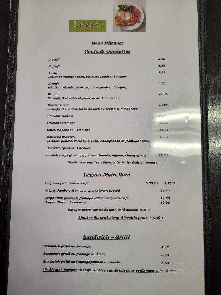 La Recre Restaurant - Longueuil, QC menu_pic