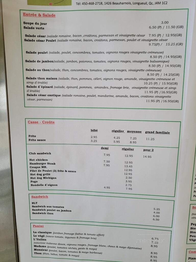 La Recre Restaurant - Longueuil, QC menu_pic