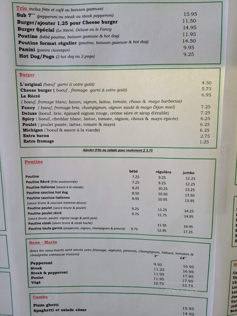 La Recre Restaurant - Longueuil, QC menu_pic