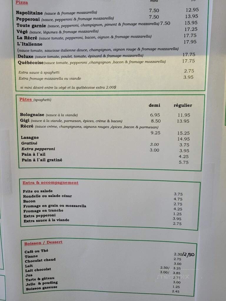 La Recre Restaurant - Longueuil, QC menu_pic
