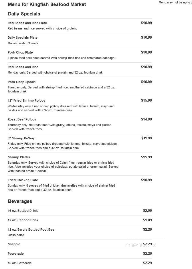 Kingfish Seafood Market - Slidell, LA menu_pic