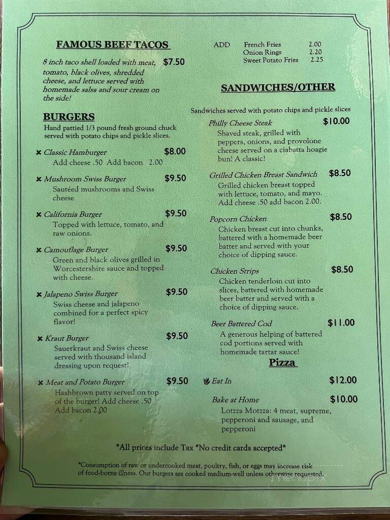 Downtown Barnes Bar & Grill - Solon Springs, WI menu_pic