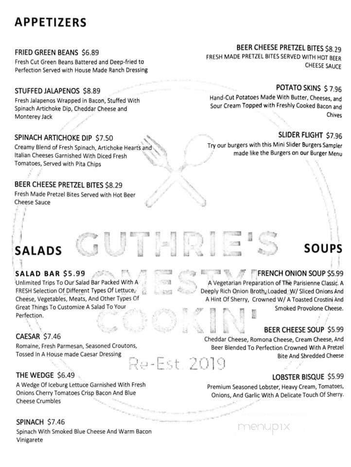 Guthries Homestyle Cookin - Jasper, AL menu_pic