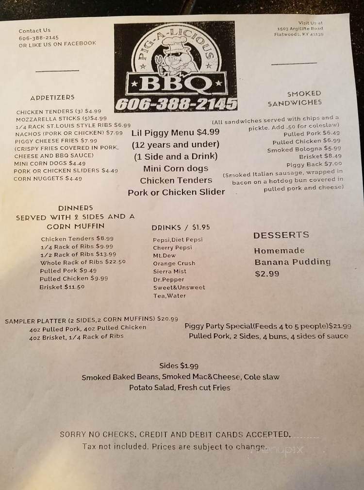 Pig A Licous BBQ - Flatwoods, KY menu_pic