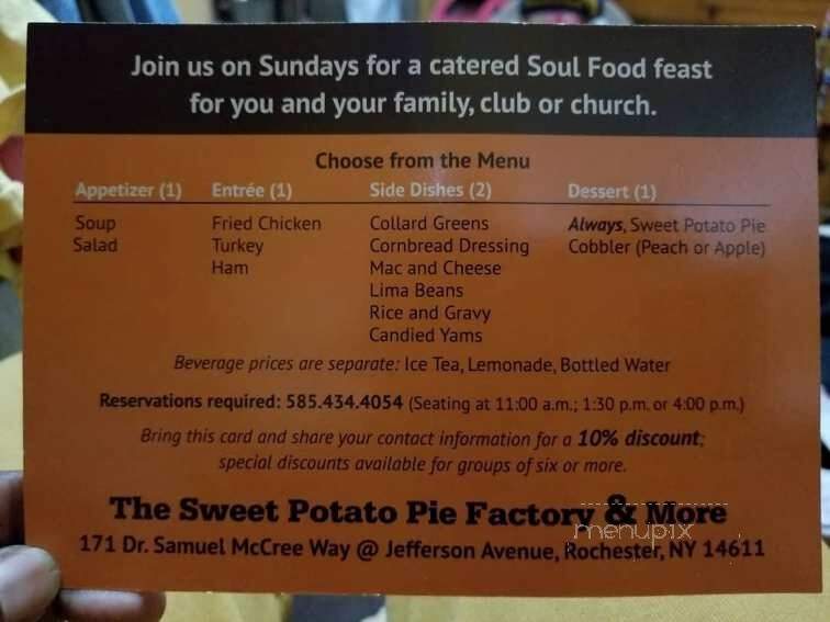 The Sweet Potato Pie Factory & More - Rochester, NY menu_pic