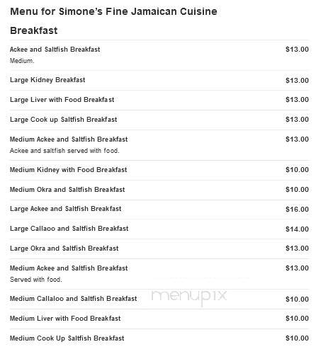 Simone's Fine Jamaican Cuisine - New York, NY menu_pic