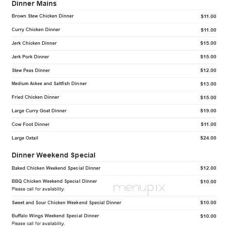 Simone's Fine Jamaican Cuisine - New York, NY menu_pic