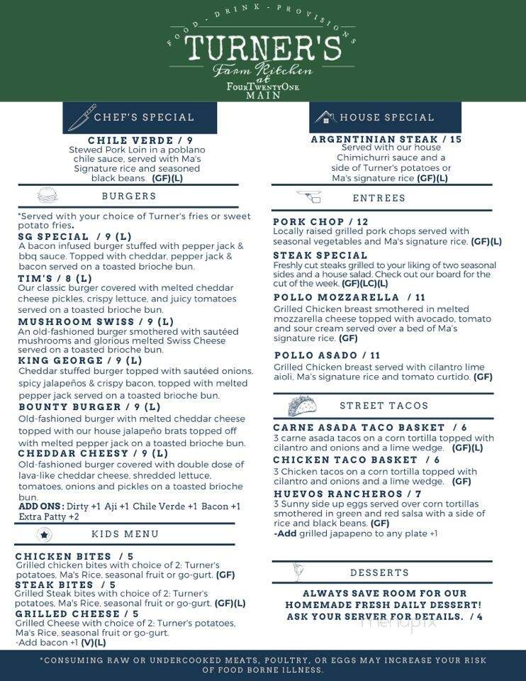 Turner's 421 Farm Kitchen - Burden, KS menu_pic