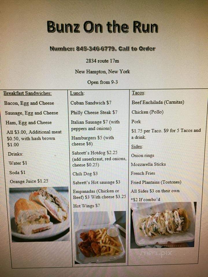Bunz on the Run - New Hampton, NY menu_pic