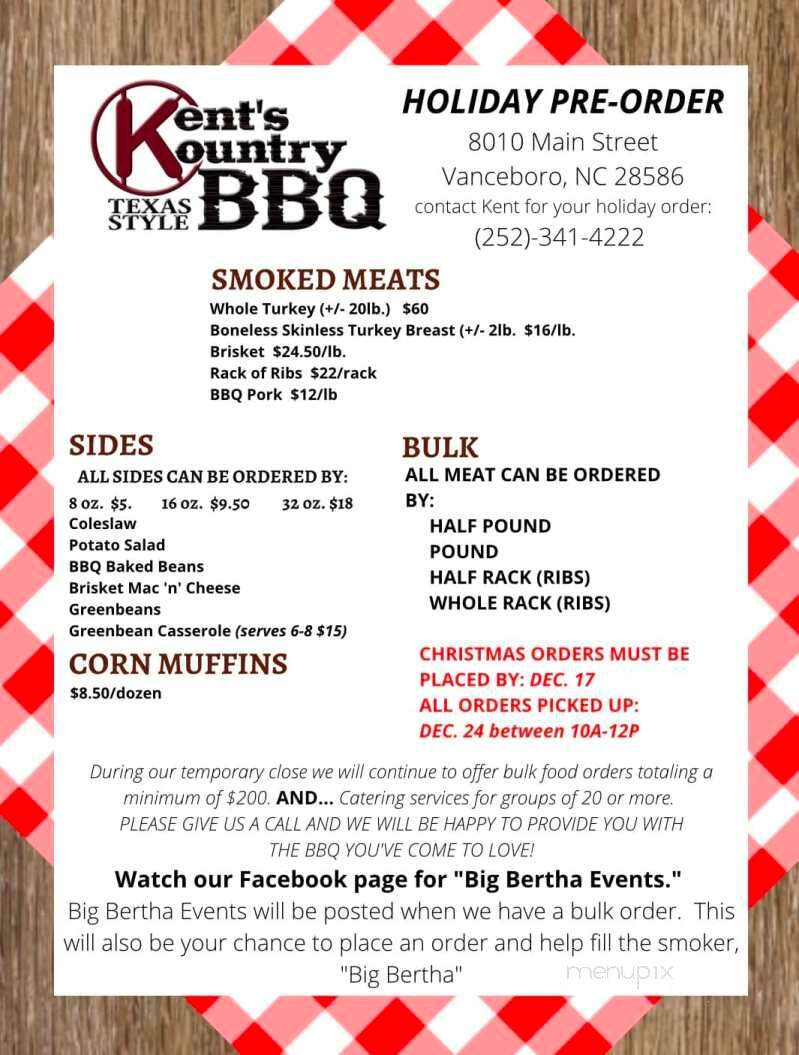 Kent's Kountry BBQ - Vanceboro, NC menu_pic