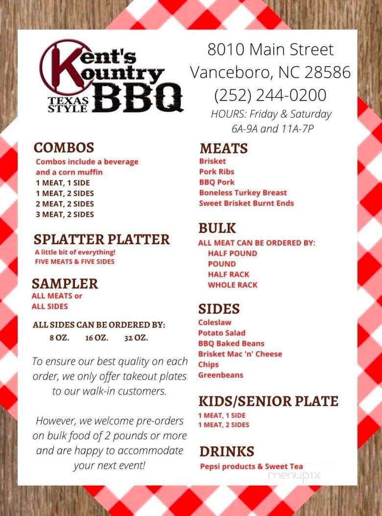 Kent's Kountry BBQ - Vanceboro, NC menu_pic