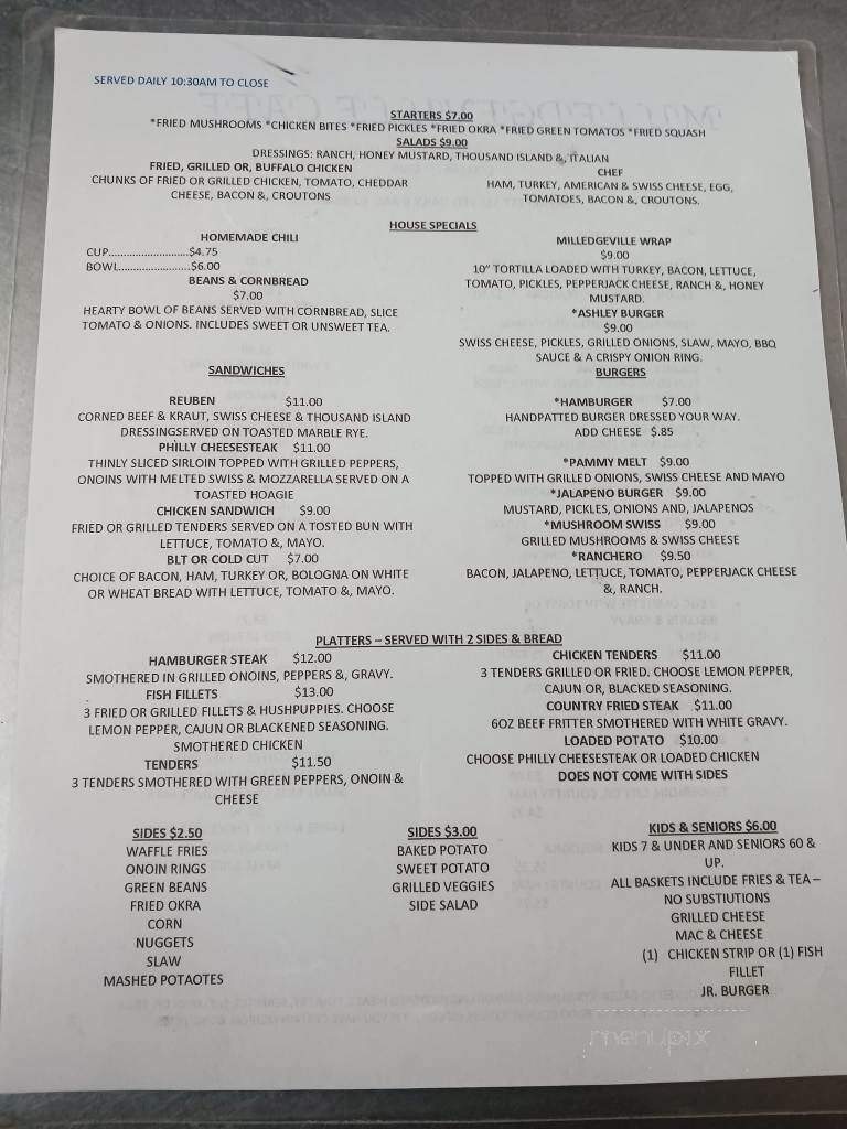 Milledgeville Cafe - Milledgeville, TN menu_pic