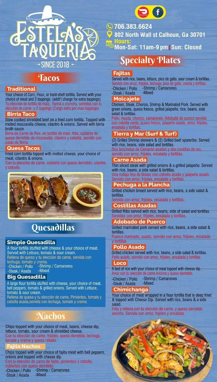 Estela's Taqueria - Calhoun, GA menu_pic