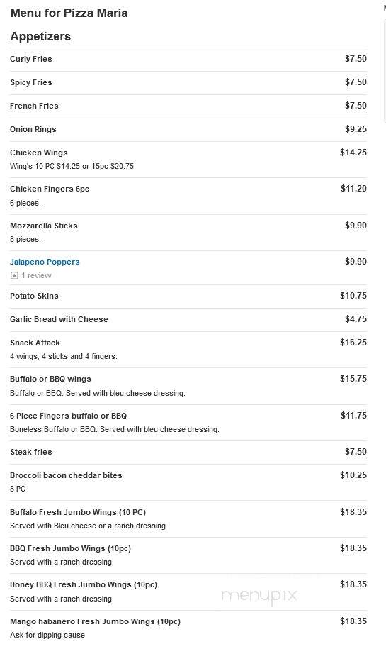 Pizza Maria - Braintree, MA menu_pic