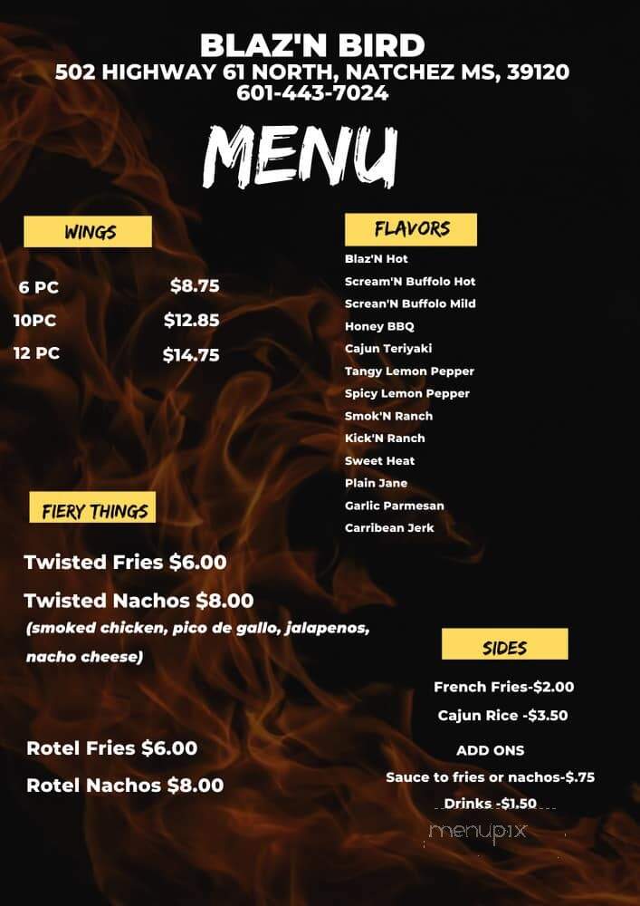 Blaz N Bird Wings & More - Natchez, MS menu_pic