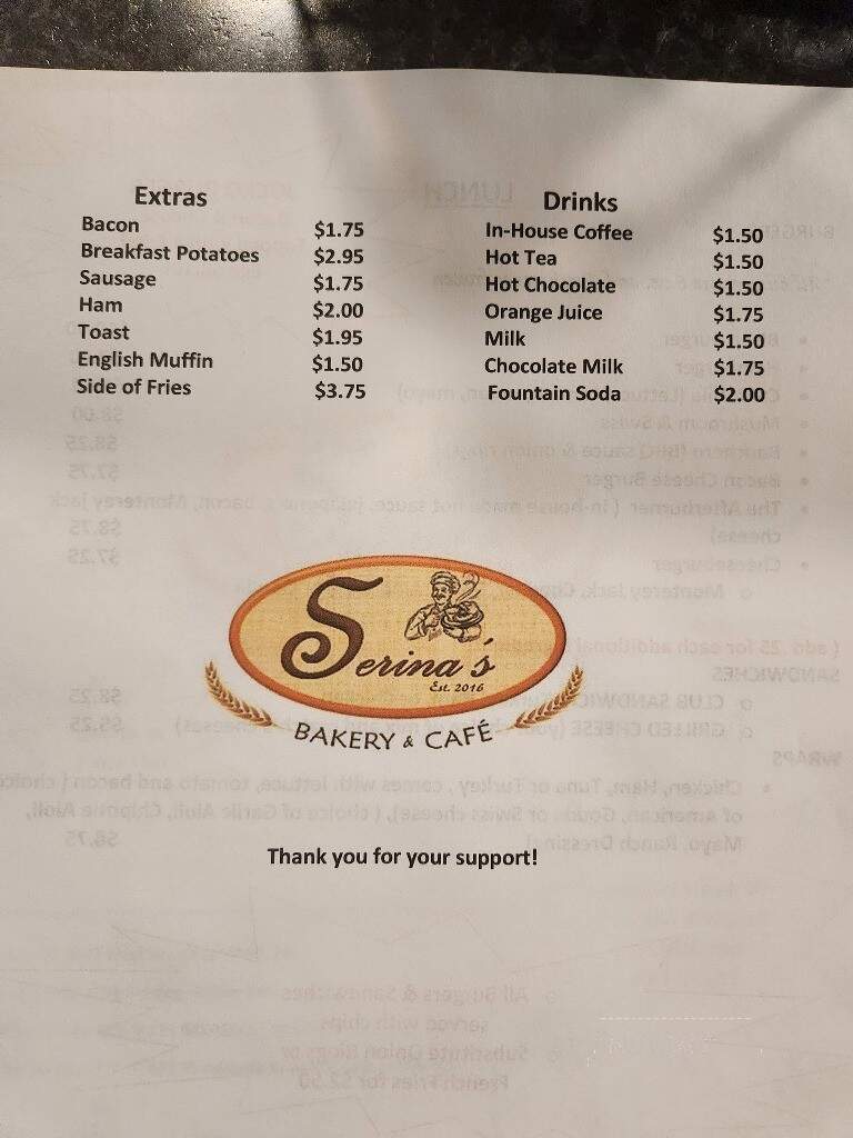 Serina's Bakery & Cafe - Lansford, PA menu_pic
