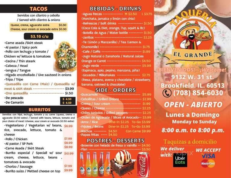 Taqueria El Grande - Brookfield, IL menu_pic