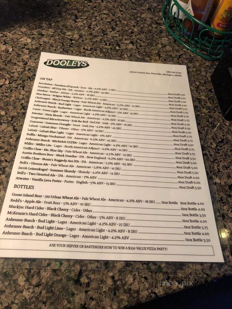 Dooley's Tavern - Roseville, MI menu_pic