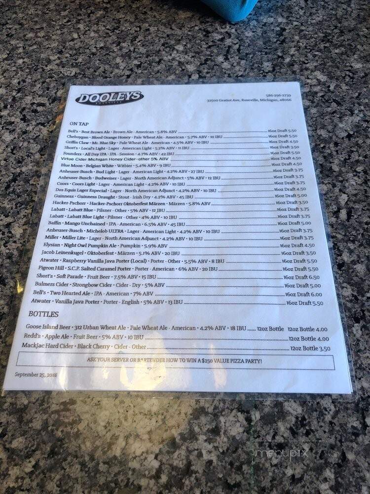 Dooley's Tavern - Roseville, MI menu_pic