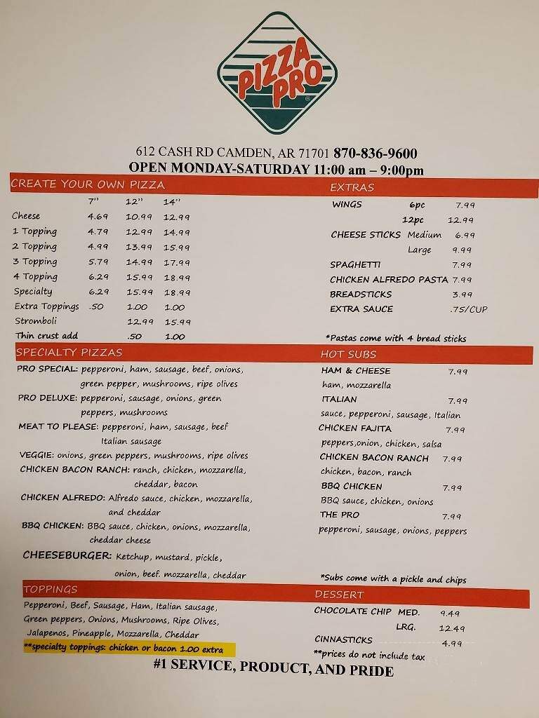 Pizza Pro - Camden, AR menu_pic