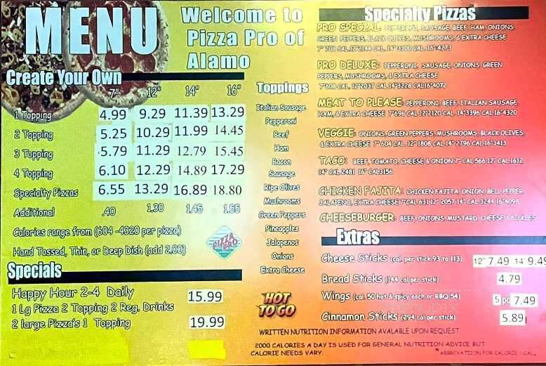 Pizza Pro - Alamo, TN menu_pic