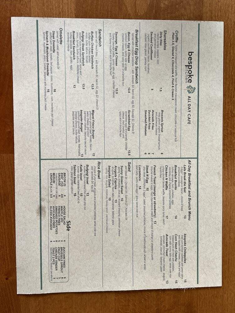 Bespoke Kitchen All Day Cafe - Las Vegas, NV menu_pic