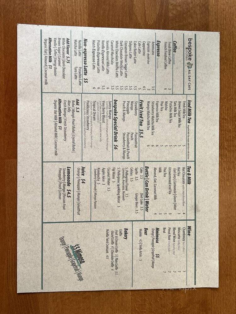 Bespoke Kitchen All Day Cafe - Las Vegas, NV menu_pic