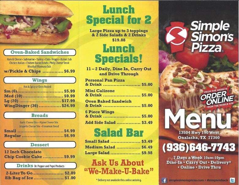 Simple Simon's Pizza - Onalaska, TX