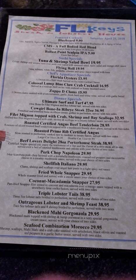 FL Keys Steak & Lobster House - Marathon, FL menu_pic