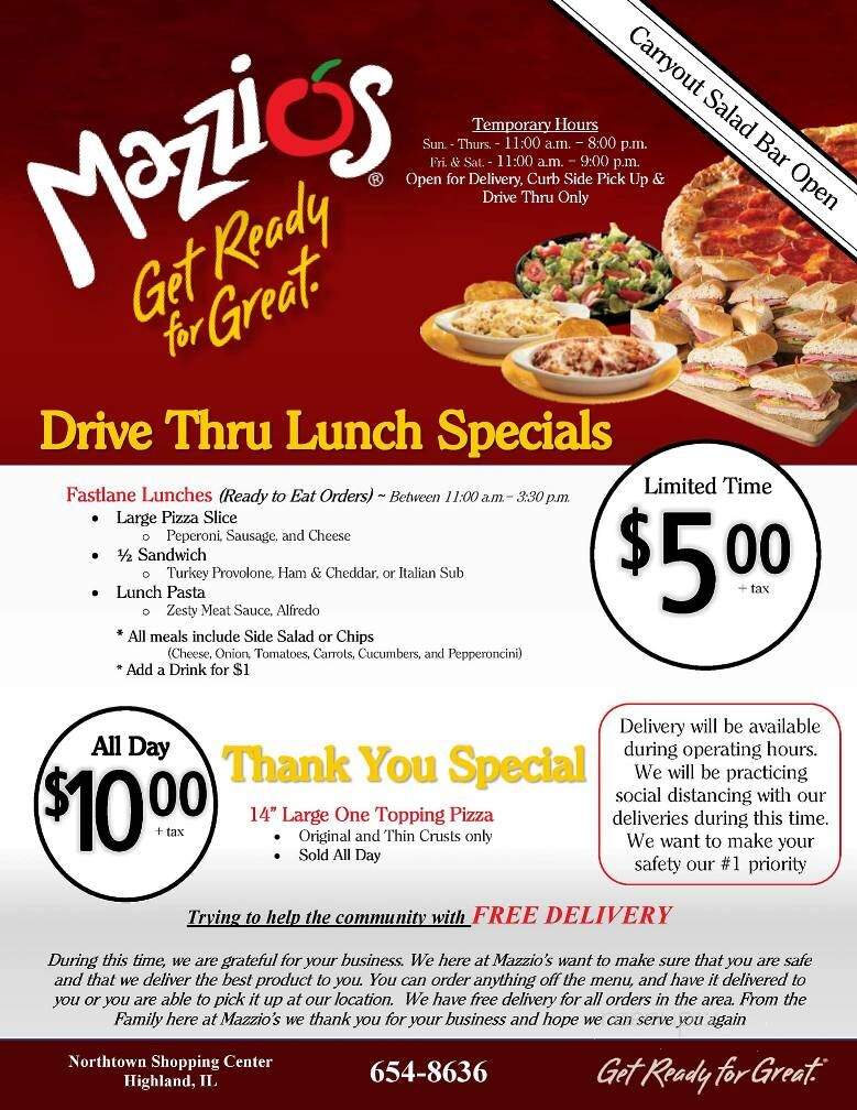 Mazzio's Pizza - Highland, IL menu_pic