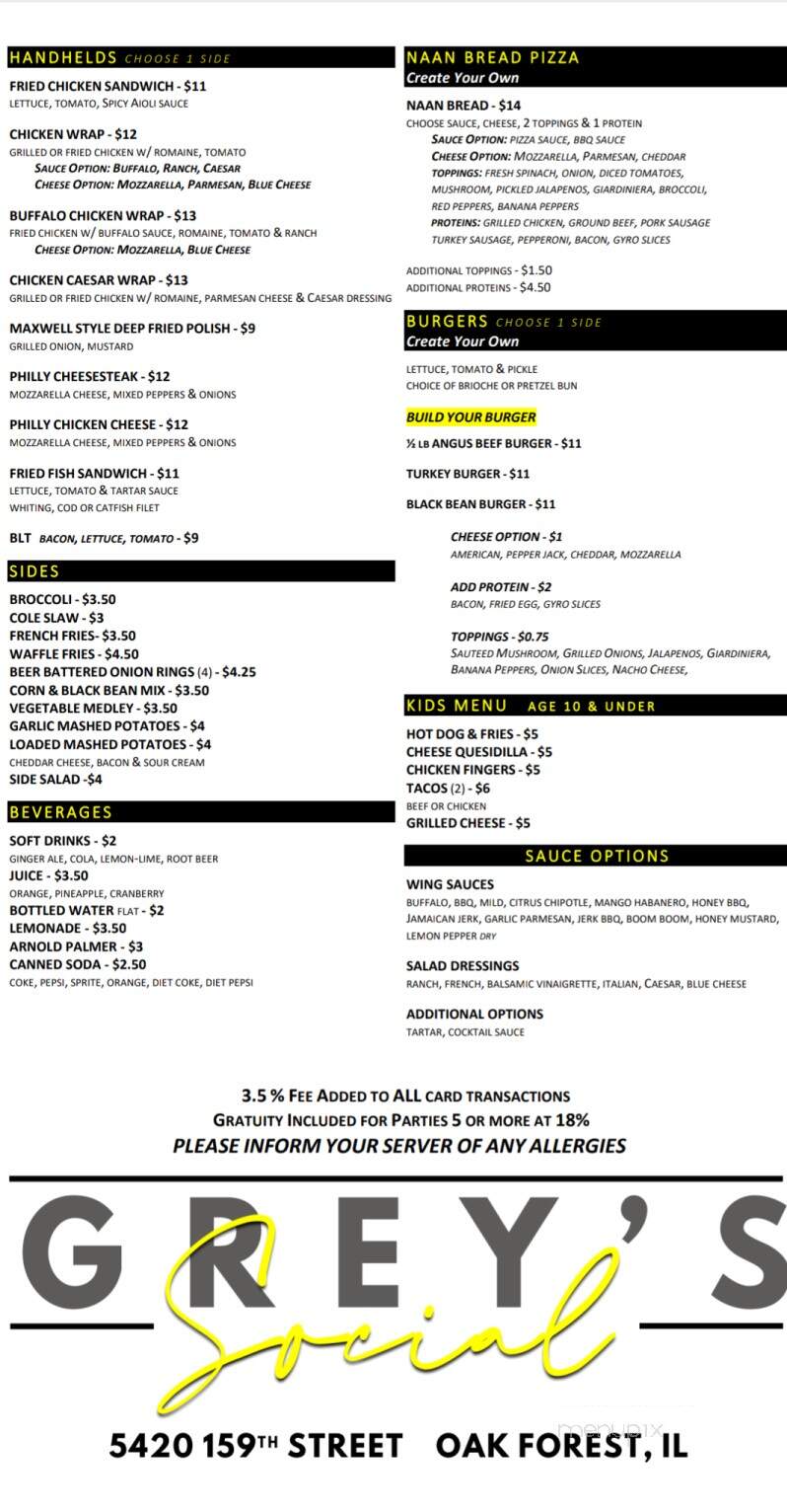 Grey's Social Kitchen & Bar - Oak Forest, IL menu_pic