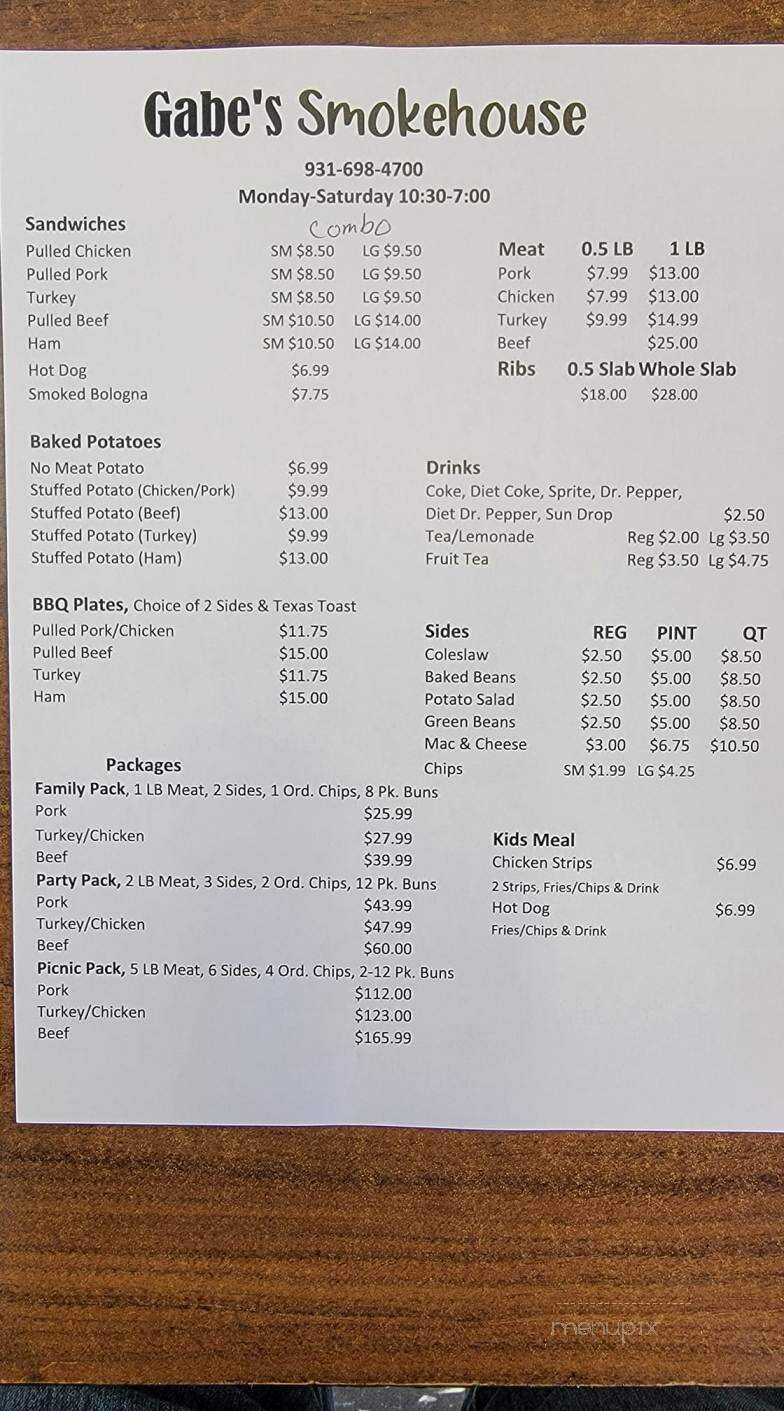 Gabe's Smokehouse - Columbia, TN menu_pic