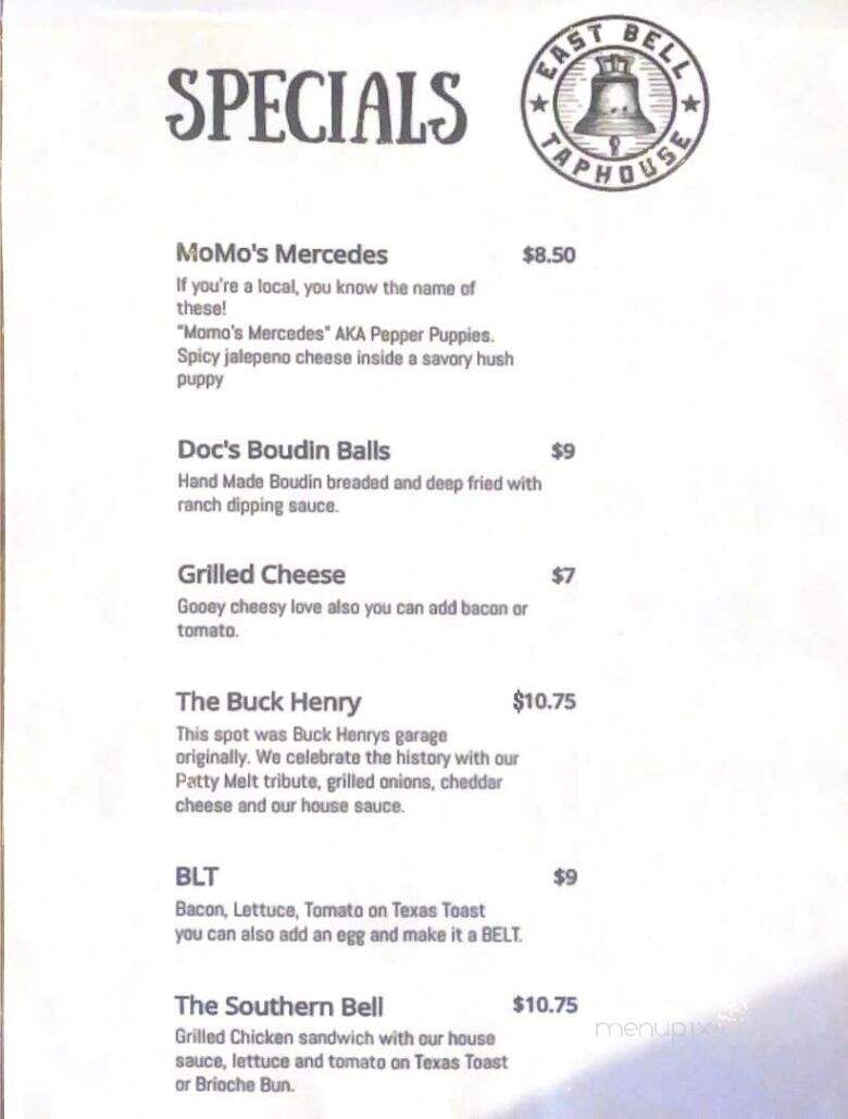 The East Bell Taphouse - Rockdale, TX menu_pic