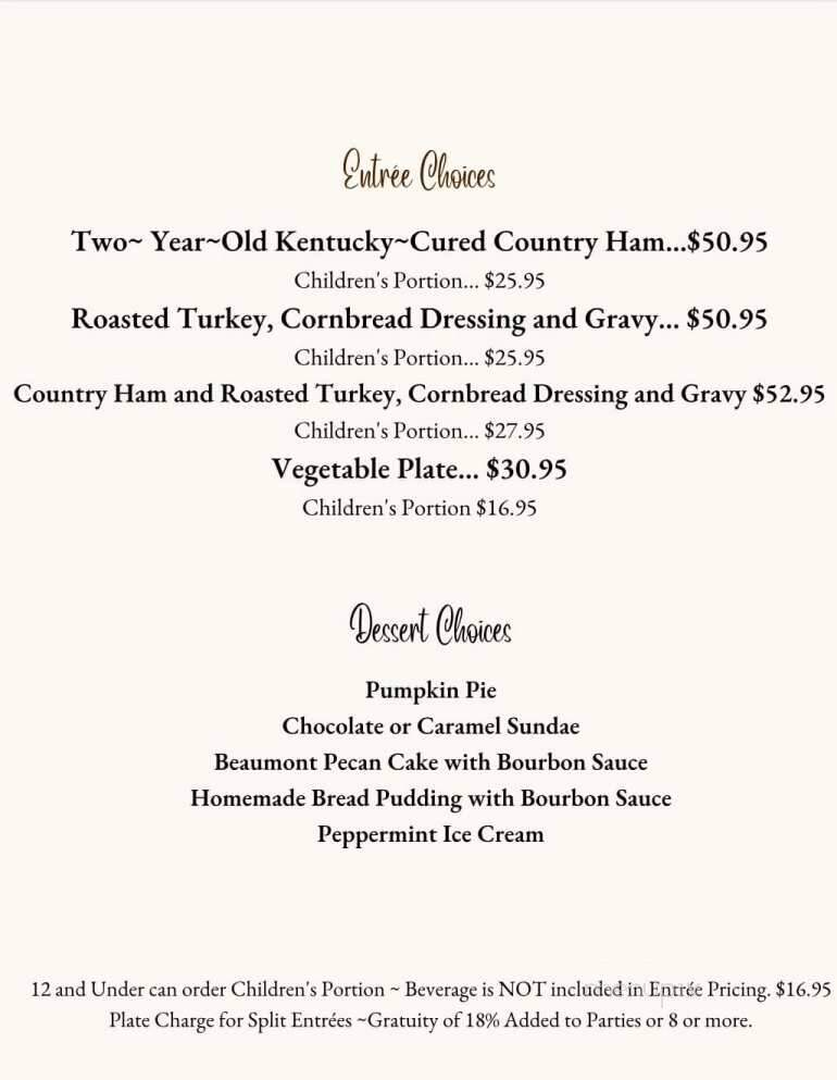 Beaumont Inn - Harrodsburg, KY menu_pic