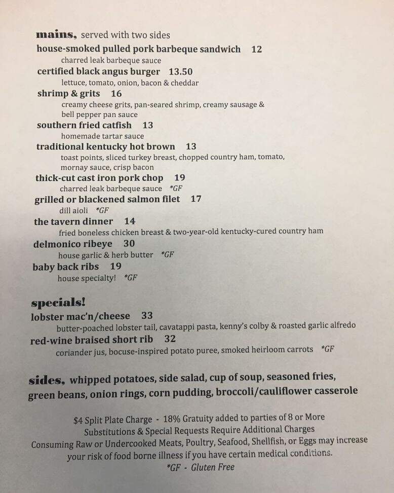 Beaumont Inn - Harrodsburg, KY menu_pic