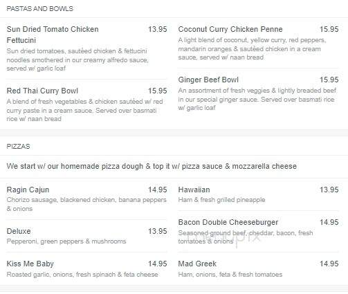 Sir Winstons Pub - Vernon, BC menu_pic