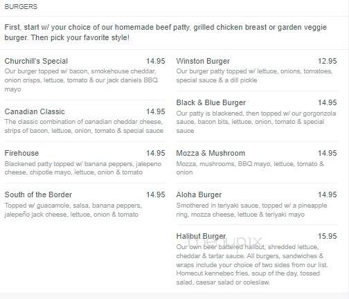 Sir Winstons Pub - Vernon, BC menu_pic