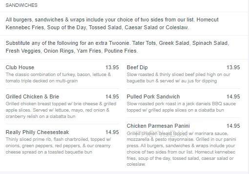 Sir Winstons Pub - Vernon, BC menu_pic