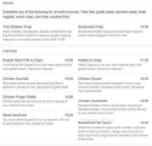 Sir Winstons Pub - Vernon, BC menu_pic