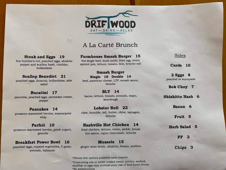 Driftwood South Pier - Sheboygan, WI menu_pic