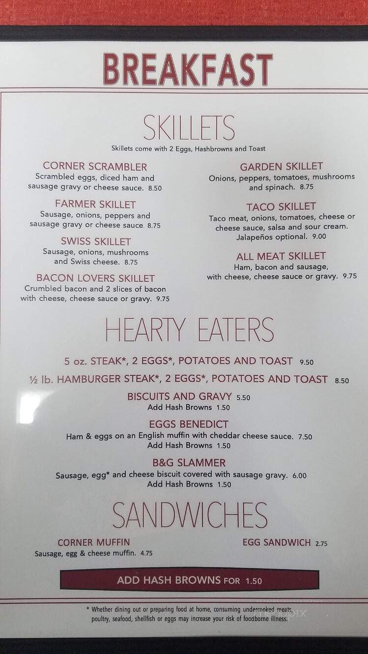 Corner Cafe - Monroe, WI menu_pic