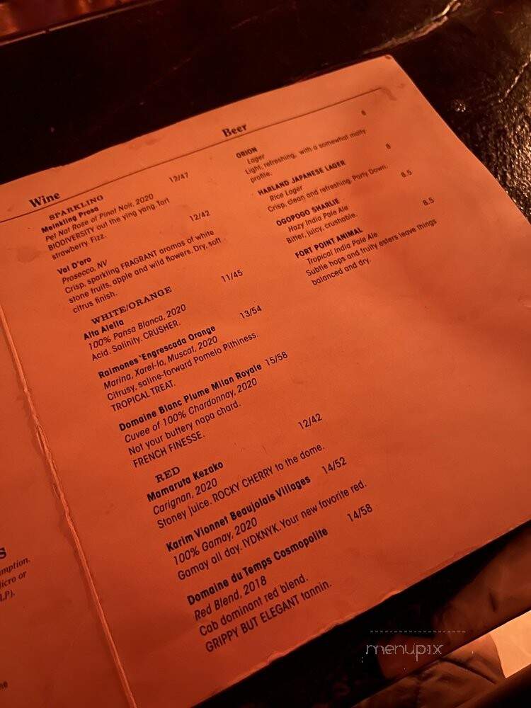 Part Time Lover - San Diego, CA menu_pic