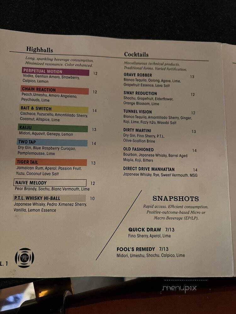 Part Time Lover - San Diego, CA menu_pic