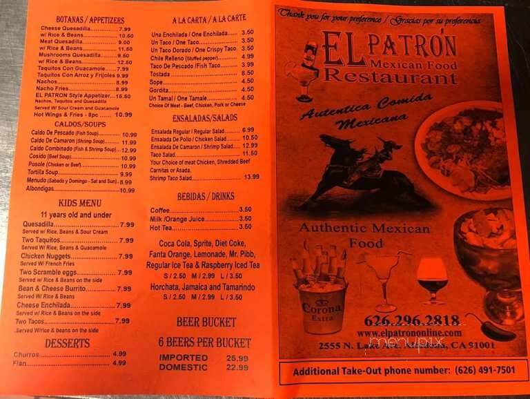 El Patron - Altadena, CA menu_pic