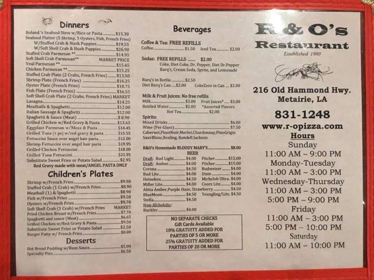R & O Restaurant - Metairie, LA menu_pic