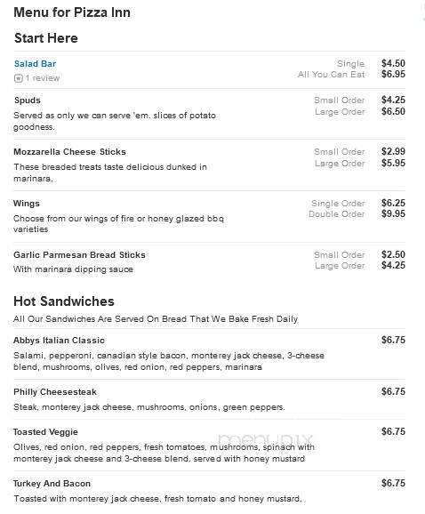 Pizza Inn - Greeneville, TN menu_pic
