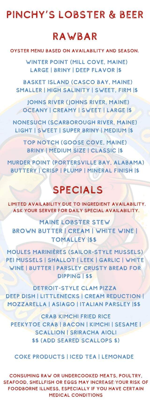 Pinchy's Lobster & Beer - Sevierville, TN menu_pic